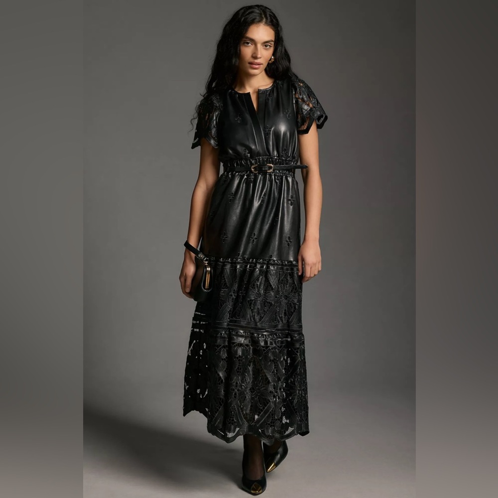 The Somerset Collection Maxi Dress: Faux Leather Embroidered